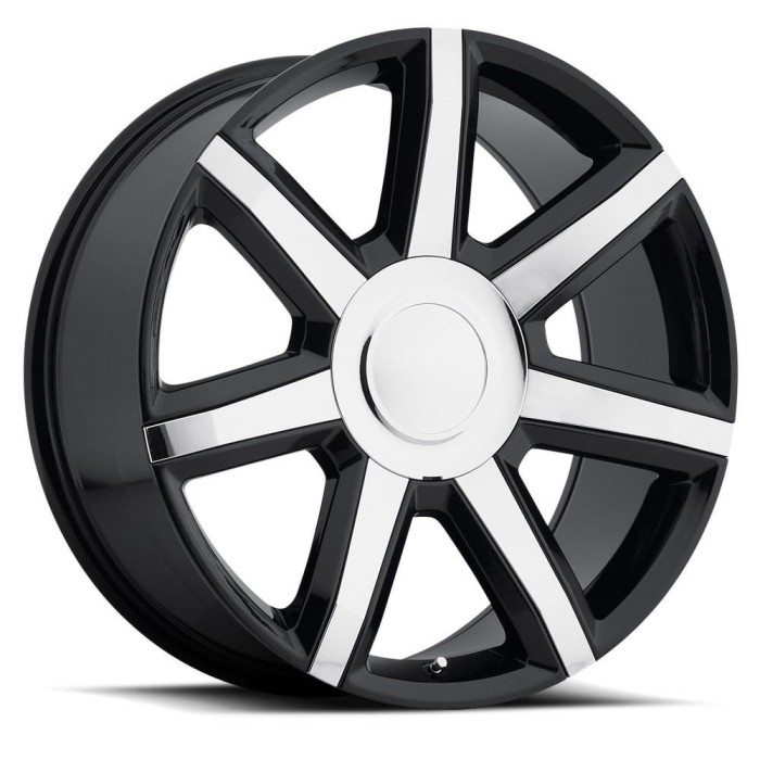 FR 56 - Escalade Luxury Replica Wheels 22X9 6X5.5 +24 HB 78.1 2015 Escalade Luxury Black With Chrome Inserts With Cap