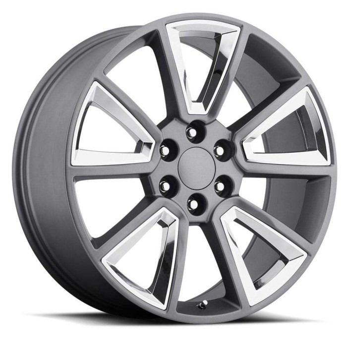 FR 57 - Chevrolet Tahoe Replica Wheels 22X9 6X5.5 +24 HB 78.1 2015 Tahoe Gunmetal With Chrome Inserts With Cap