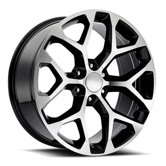 FR 59 - Chevrolet Truck Snowflake Replica Wheels 24X10 6X5.5 +24 HB 78.1 2014 Chevy Snowflake Black Machine Face With Cap