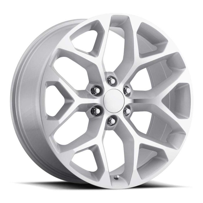 FR 59 - Chevrolet Truck Snowflake Replica Wheels 22X9 6X5.5 +24 HB 78.1 2014 Chevy Snowflake Silver Machine Face With Cap