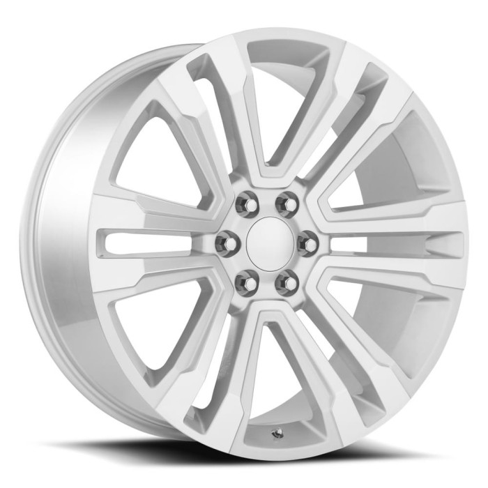 FR 72 - Escalade Replica Wheels 24X10 6X5.5 +30 HB 78.1 2017 GMC Denali Silver Machine Face With Cap