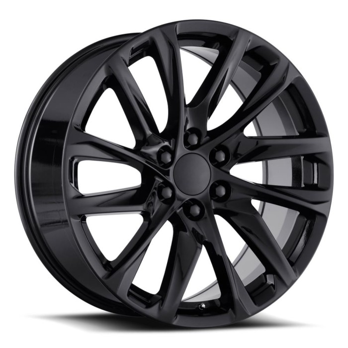 FR 98 - Escalade 12 Spoke Replica Wheels 22X9 6X5.5 +28 HB 78.1 Gloss Black With Cap 