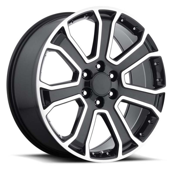 FR 48 – Cadillac Escalade Replica Wheels
 24X10 6X5.5 +31 Black Machine Face With Cap